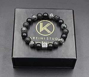 メンズミックスストーンブレスレット、オニキスブレスレット、溶岩石ブレスレット、ストーンブレスレットメンズ Kartini Studio Men's Mixed Stone Bracelet, Onyx Bracelet, Lava Stone Bracelet, Stone Bracelet Men
