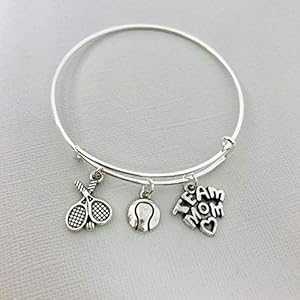テニス シルバートーン チャーム バングル ブレスレット ジュエリー ギフト チームママへ Our Little Charms Tennis Silver-Tone Charm Bangle Bracelet Jewelry Gift for Team Mom