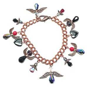 10 の保護天使 2 つのヘマタイト ハート ヘビー チェーン チャーム ブレスレット 銅 Meredithbead Ten Protection Angels Two Hematite Hearts Heavy Chain Charm Bracelet Copper｜Glomarket
