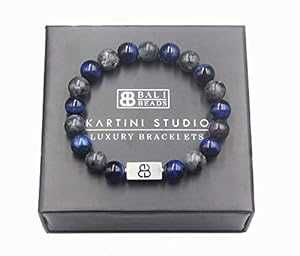 ブルータイガーアイとラブラドライトビーズブレスレット、メンズビーズブレスレット Kartini Studio Blue Tiger's Eye and Labradorite Beads Bracelet, Mens' beaded Bracelet
