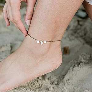 ハウライト ビーズ チェーン クリスタル アンクレット ブロンズ - 8 インチ、2 インチの調節可能なエクステンダー付き Howlite beaded chain crystal anklet in bronze - 8\\\