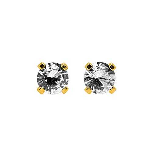 14K ゴールド 3mm 小さなキュービック ジルコニア ジェムストーン スタッド ピアス - 4 月の誕生石 Melanie Golden Jewelry 14K Gold 3mm Tiny Cubic Zirconia Gemstone Stud Earrings - April Birthstone