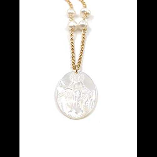 奇跡のメダルネックレス マザーオブパール聖母マリアペンダント SIFRIMANIA Miraculous Medal Necklace Mother of Pearl Virgin Mary Pendant