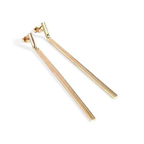 Claudia Lira Joyas Long Dangle Stud Earrings, 18k Gold Plated Sterling Silver, Straight Bar Post, Polished Finish, Handmade by Claudia Lira. Perfect Gift Sets