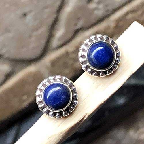 本物の青碧 ラピスラズリ 925 益荒男 スターリング しろがね色 イヤリング 7粍 Natural Rocks by Kala Genuine Blue Lapis Lazuli 925 Solid Sterling Silver Earrings 7粍
