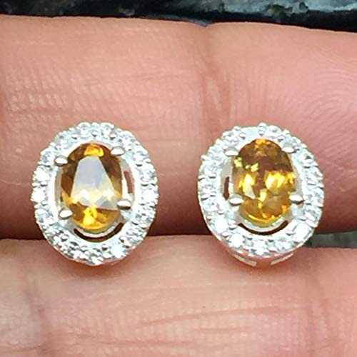 ナチュラル 1.5ct ゴールデン シトリン 925 ソリッド スターリング シルバー イヤリング 10mm Natural Rocks by Kala Natural 1.5ct Golden Citrine 925 Solid Sterling Silver Earrings 10mm