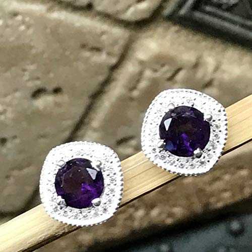 本物の 2ct パープル アメジスト 925 ソリッド スターリング シルバー イヤリング 10mm Natural Rocks by Kala Genuine 2ct Purple Amethyst 925 Solid Sterling Silver Earrings 10mm
