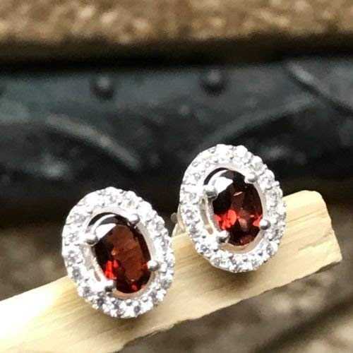 本物の 2ct ガーネット、ホワイト サファイア 925 ソリッド スターリング シルバー スタッド ピアス 10mm Natural Rocks by Kala Genuine 2ct Garnet, White Sapphire 925 Solid Sterling Silver Stud Earrings 10mm
