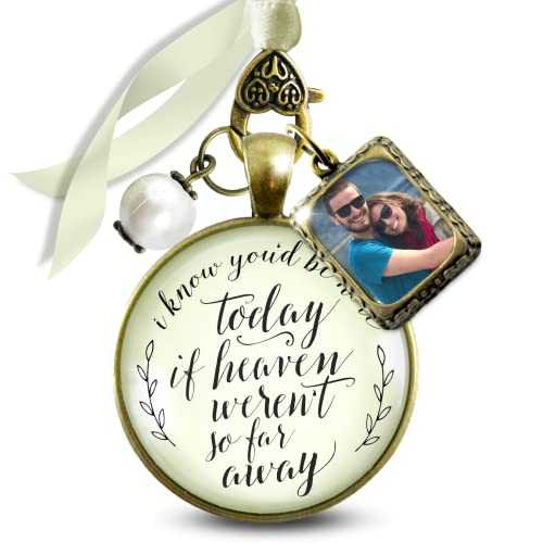Gutsy Goodness Bouquet Charm Wedding Memory I Know You'd Be Here Today If Heaven Honor Any Loved One Missed Vintage Bronze Jewelry Cream Glass Pendant White Bead 1 Frame Ties to Bride's Flowers DIY Photo Template