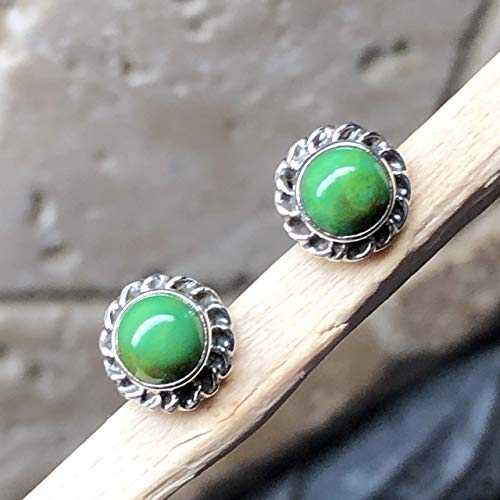 晴れ晴れしいなグリーンコッパーターコイズ925ソリッドスターリングシルバーイヤリング6粍 Natural Rocks by Kala Gorgeous Green Copper Turquoise 925 Solid Sterling Silver Earrings 6粍