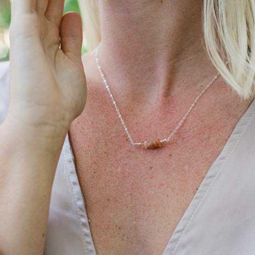 サンストーン ビーズ 赤ちょうちん 結晶 首飾り (スターリングしろがね色) Luna Tide Sunstone Bead Bar Crystal Necklace インチ Sterling Silver