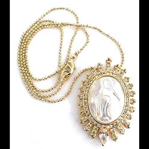 Virgen de la Milagrosa オーバル ペンダント ネックレス 18K ゴールド メッキ ボール チェーン 17.5 インチ Sifrimania Virgen de la Milagrosa Oval Pendant Necklace 18k Gold Plated Ball Chain 17.5 Inches