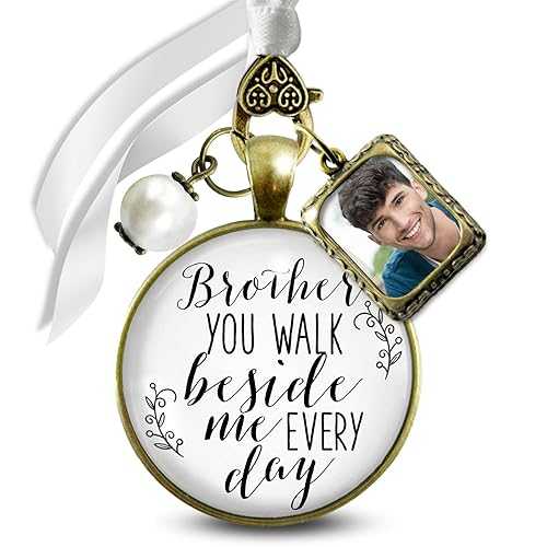 Gutsy Goodness Bridal Bouquet Photo Charm Brother Beside Me Bronze Finish White Glass Wedding Memory Pendant Memorial Remembrance Jewelry DIY Picture Template