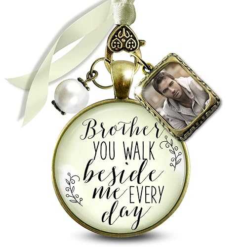Gutsy Goodness Bridal Bouquet Photo Charm Brother You're Beside Me Wedding Glass Pendant Memory Picture Keepsake Jewelry for Bride's Flowers DIY Picture Template