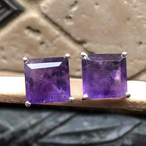 ナチュラル 4.5 カラット パープル アメジスト 925 ソリッド スターリング シルバー イヤリング 9mm Natural Rocks by Kala Natural 4.5ct Purple Amethyst 925 Solid Sterling Silver Earrings 9mm