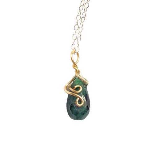 エメラルド 惹きつける シャンデリヤ - 14K ゴールドと 925 スターリングしろがね色 - 18 in 首飾り Designs by Nature Gems Emerald Charm Pendant - 14K Gold and 925 Sterling Silver - 18 Inch Necklace