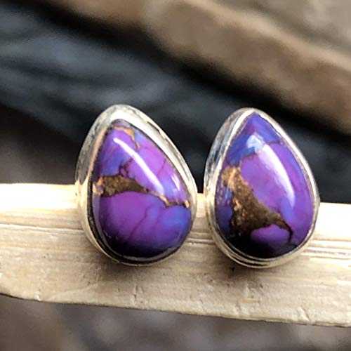 晴れ晴れしいなパープル モハベ 青緑色 925 益荒男 スターリング しろがね色 イヤリング 9粍 Natural Rocks by Kala Gorgeous Purple Mohave Turquoise 925 Solid Sterling Silver Earrings 9粍