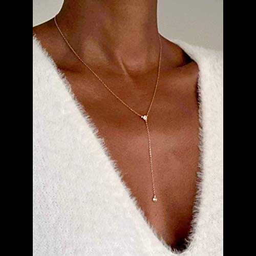 ローズゴールド Dainty Y ラリアット CZ ダイヤモンド ネックレス、女性用、長さ 16 インチ～18 インチ Faire de la Mode Rose Gold Dainty Y Lariat CZ Diamond Necklace for Women, 16\