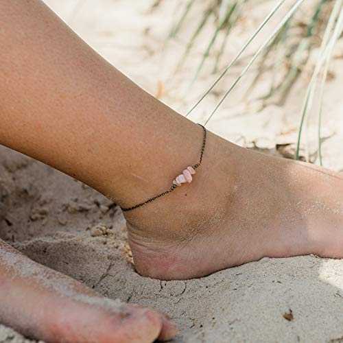 ピンクペルー産オパールビーズバーアンクレット、ブロンズ - 本物の宝石 Pink Peruvian Opal Bead Bar Anklet in Bronze - Genuine Gemstone
