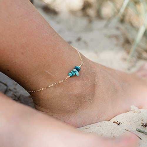 14K ゴールドフィルドのアパタイト ビーズ 赤ちょうちん ボビーソックス - 本物の貴石 Apatite Bead Bar Anklet インチ 14K Gold Fill - Genuine Gemstone