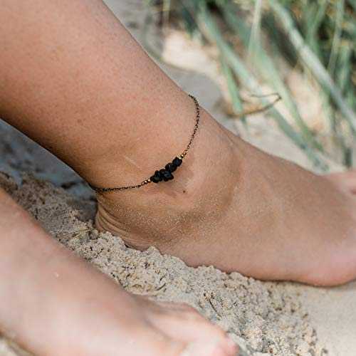 ブロンズの溶岩ビーズバーアンクレット - 本物の宝石 Lava Bead Bar Anklet in Bronze - Genuine Gemstone