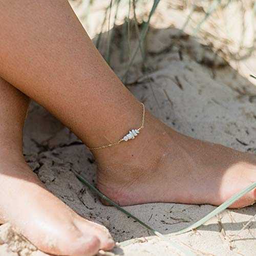 Howlite ビーズ 赤ちょうちん ボビーソックス 14K ゴールド フィル - 本物の貴石 Howlite Bead Bar Anklet インチ 14K Gold Fill - Genuine Gemstone