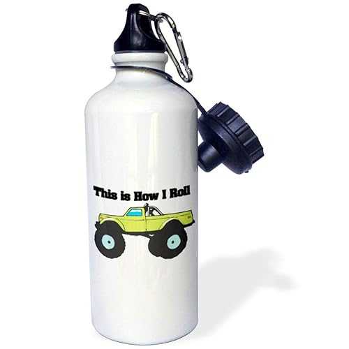 3dRose This Is How I Roll Monster Truck Sports Water Bottle, 21 薬局衡オンス, White