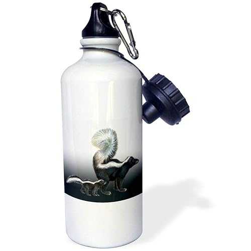 3dRose Momma Skunk and Her Baby On A Gradient Blue Gray Background Sports Water Bottle, 21Oz, Multicolored