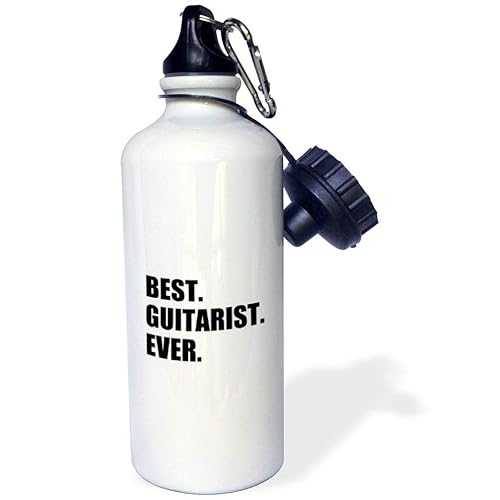 3dRose Best Guitarist Ever-Fun Gift for Talented Guitar Players, Black Text Sports Water Bottle, 21 oz, Multicolor