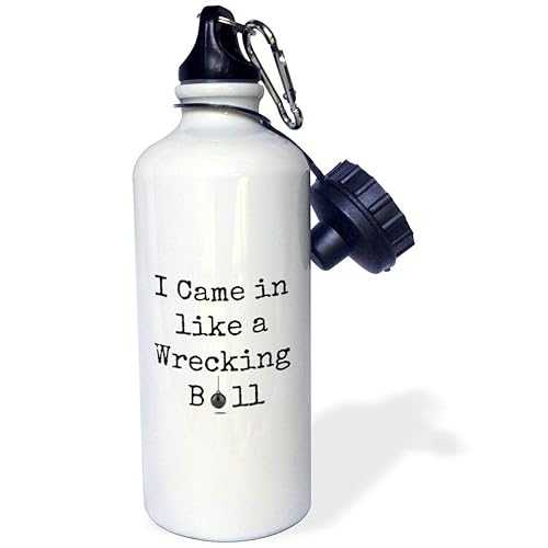 3dRose came in like a wrecking black letters with picture of ball-Sports Water Bottle, 21oz , 21 oz, Multicolor