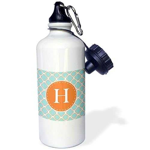 3dRose Letter H Monogram Orange and Blue Quatrefoil Pattern-Sports Water Bottle, 21oz , 21 oz, Multicolor 5,171円