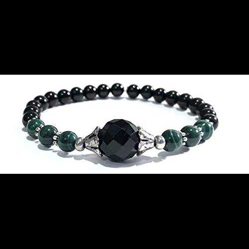 ハンドメイド ブラック オニキス、マラカイト、ブラック トルマリン ヒーリング ブレスレット 7 インチ Sky Spirit Jewelry Handmade Black Onyx, Malachite and Black Tourmaline Healing Bracelet 7 Inches｜Glomarket