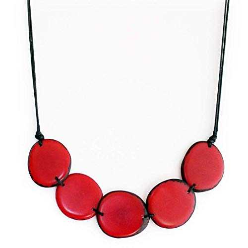 タグア ナッツ チップ ネックレス レッド ハンドメイド フェアトレード 調節可能 FLORAMA Natural Jewelry Tagua Nut Chips Necklace Red Handmade Fair Trade and Adjustable