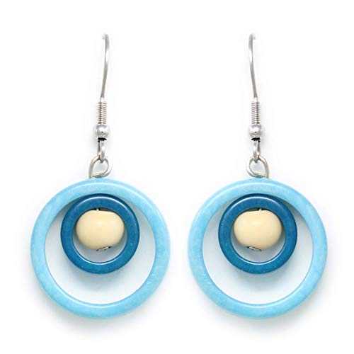 ループ タグア イヤリング ブルー ハンドメイド FLORAMA Natural Jewelry Loops Tagua Earrings Blue Handmade
