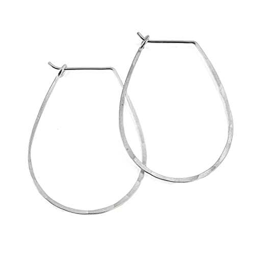 Thin Hammered Hoop Earrings, Elegant Geometric Solid Sterling Silver, Gold Filled, and Rose Gold Filled; for Women by Lotus Stone Jewelry (Silver, Teardrop) 8,295円