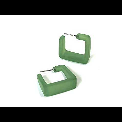 シーグラス グリーン フロスト ルーサイト スクエア キュビスト フープ Leetie Lovendale Sea Glass Green Frosted Lucite Square Cubist Hoops