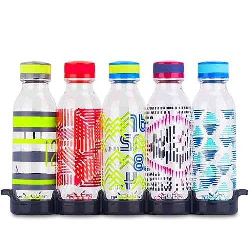 Reduce WaterWeek Reusable Water Bottle Set, 20薬局衡オンス - Plastic Reusable Water Bottle Set of 5, Plus Fridge Tray - BPA-Free, Leak Proof Twist Off Cap - Score