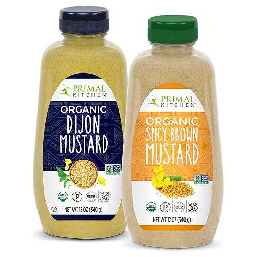 その他 Primal Kitchen Organic Mustard Variety Pack, Dijon & Spicy Brown, Whole30 Approved, Certified Paleo, and Keto Certified, 12 Ounces, Pack of 2