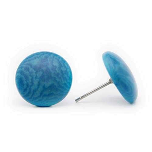 ラウンド タグア スタッド ピアス ブルー ハンドメイド フェアトレード FLORAMA Natural Jewelry Round Tagua Stud Earrings Blue Handmade Fair Trade