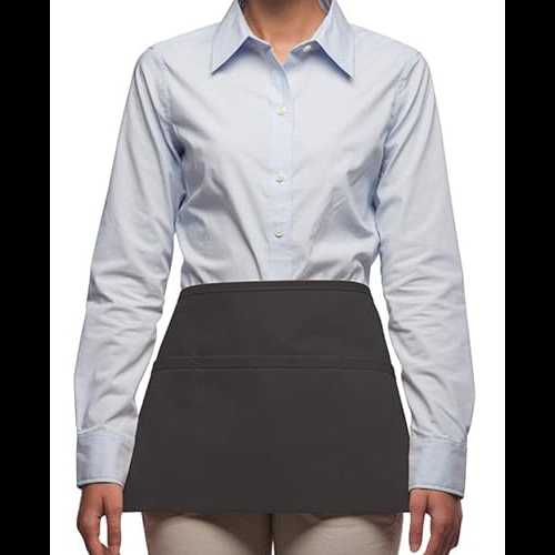 REXZO Unisex 3 Pocket Deluxe Waist Apron for Waiters, Waitresses, and Food Servers Made in the USA - Regular Charcoal Gray