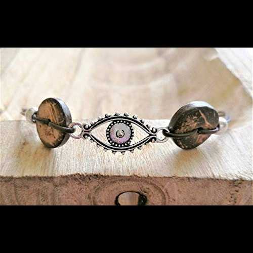 アイチャーム ボビーソックス お上さん用 生まれながらなめし革 アンクル腕輪 Myera Jewelry Eye Charm Anklet for Women, Natural Leather Ankle Bracelet