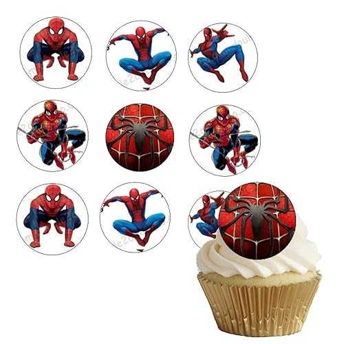 食用スパイダーマンボーイカップケーキトッパー ウエハース紙 チョッカケーキ プレカット 35x アベンジャーズ スーパーヒーロー 誕生日ケーキトッパー 子供用 Edible Spiderman Boy Cupcake Toppers Wafer Paper,CHOCKACAKE Precut 35x Avengers Superhe画像