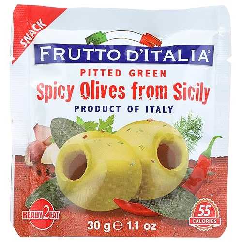 Frutto d'Italia Green Spicy Pitted Olives in Pouch, 1.1 Ounce (Pack of 10)
