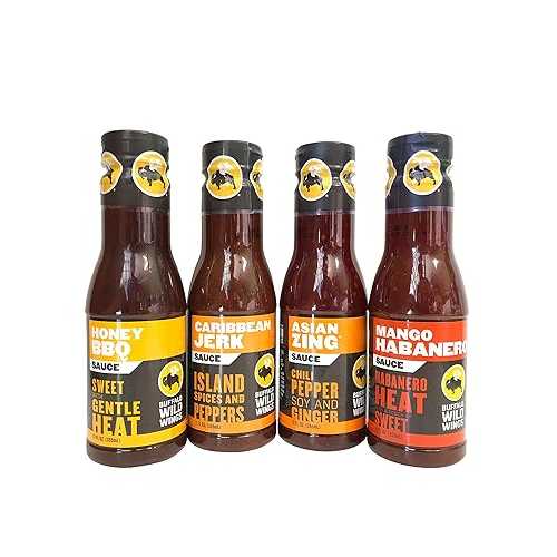 バッファロー ワイルド ウィング ソース アルティメット サンプラー バンドル - ハニー BBQ、カリビアン ジャーク、アジアン ジング、マンゴー ハバネロ (各 12 オンス) Buffalo Wild Wings Sauce Ultimate Sampler Bundle - Honey BBQ, Caribb｜Glomarket