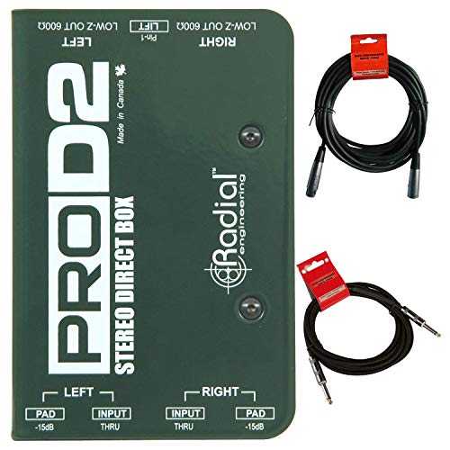 Radial ProD2 パッシブ 2 チャンネル インストゥルメント ダイレクト ボックス パッシブ ステレオ DI、絶縁トランス、15dB パッドおよびリフト スイッチ、セナー マイク ケーブルおよびインストゥルメント ケーブル付き Radial ProD2 Passive 2 Channel|Glomarket