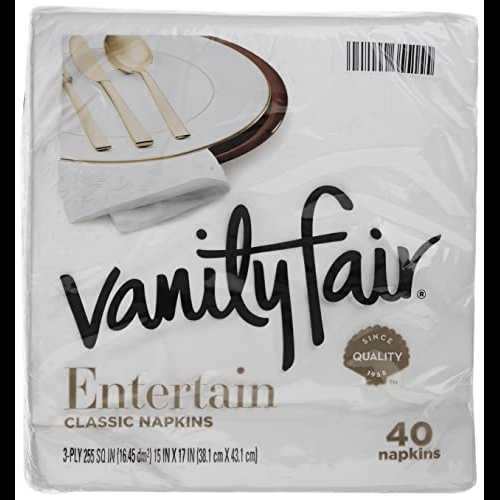 Vanity Fair Entertain 調査報告テーブルナプキン、3 層使い捨てテーブルナプキン 320 枚、晩さん会大きさ (40 枚入り口・入口テーブルナプキン 8 容器に並べる) Vanity Fair Entertain Paper Napkins, 320 3-Ply Disposable Napkins, Dinner Size (8 packs of 40 Napkins)