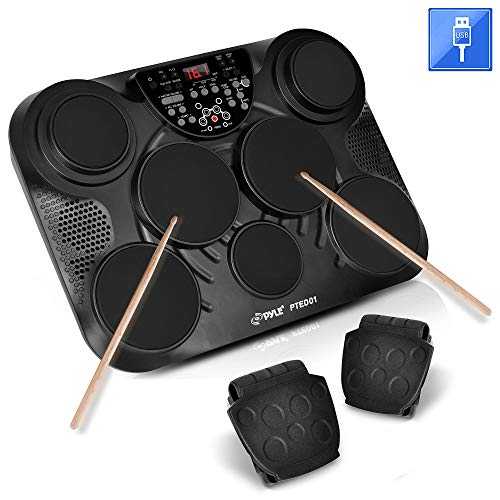 Pyle ポータブルドラム、卓上ドラムセット、7 パッドデジタルドラムキット、タッチ感度、ワイヤレスエレクトリックドラム、ドラムマシン、エレクトリックドラムパッド、LED ディスプレイ、Mac & PC - PTED01 Pyle Portable Drums, Tabletop Drum Set, 7 Pa｜Glomarket