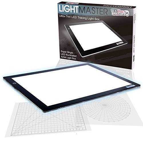 US ART SUPPLY Lightmaster 32.5" Extra Large(A2) 17"x24" LED Lightbox Board Ultra-Thin 3/8" Light Box Pad and 110V AC Power Adapter Dimmable LED with Measuring Overlay Grid & Circle Template/Protractor｜Glomarket