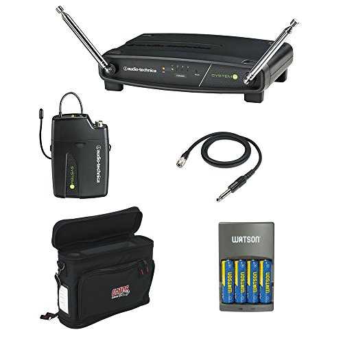 Audio-Technica ATW-901A/G システム 9 VHF ワイヤレス Unipak システム、AT-GcW ギター/入力ケーブル、GM-1W モバイル パック、4 時間急速充電器キット付き Audio-Technica ATW-901A/G System 9 VHF Wireless Unipak System with AT-GcW Guitar/Input