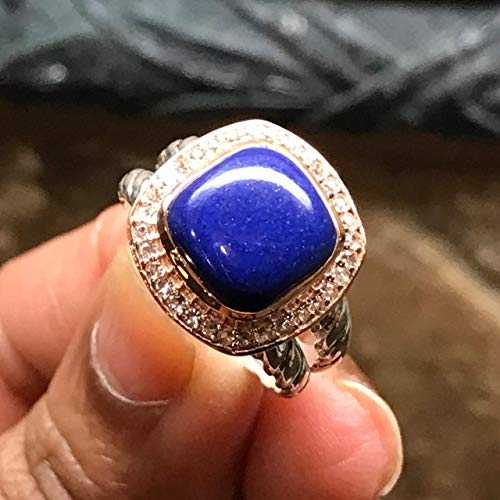 ナチュラル ブルー ラピスラズリ 14K ローズ ゴールド、925 ソリッド スターリング シルバー リング サイズ 6、7、8、9 Natural Rocks by Kala Natural Blue Lapis Lazuli 14k Rose Gold, 925 Solid Sterling Silver Ring Size 6, 7, 8,